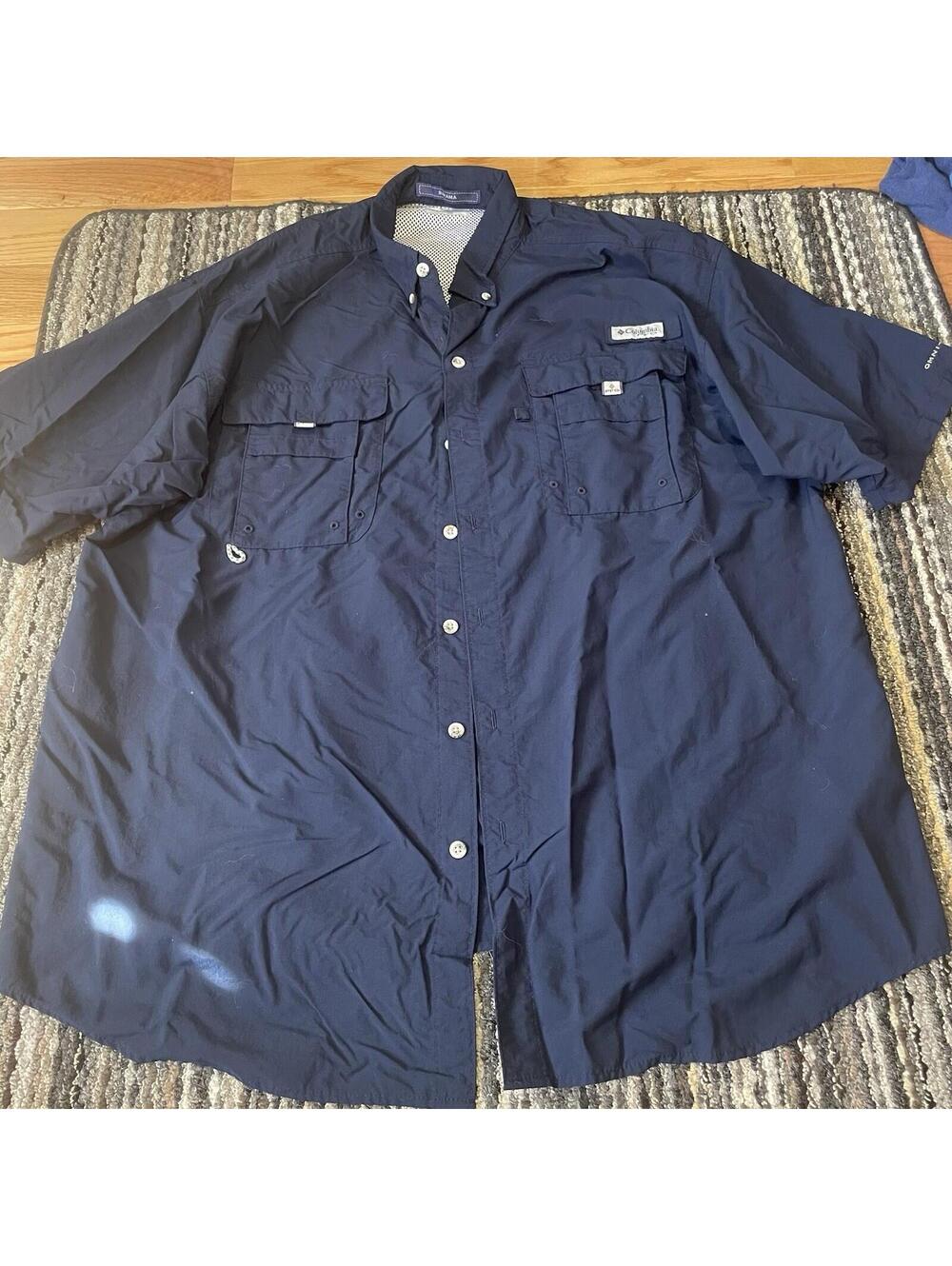 Columbia Vented Fishing Shirt Mens XLT Blue Bahama Omni-Shade Short Sleeve